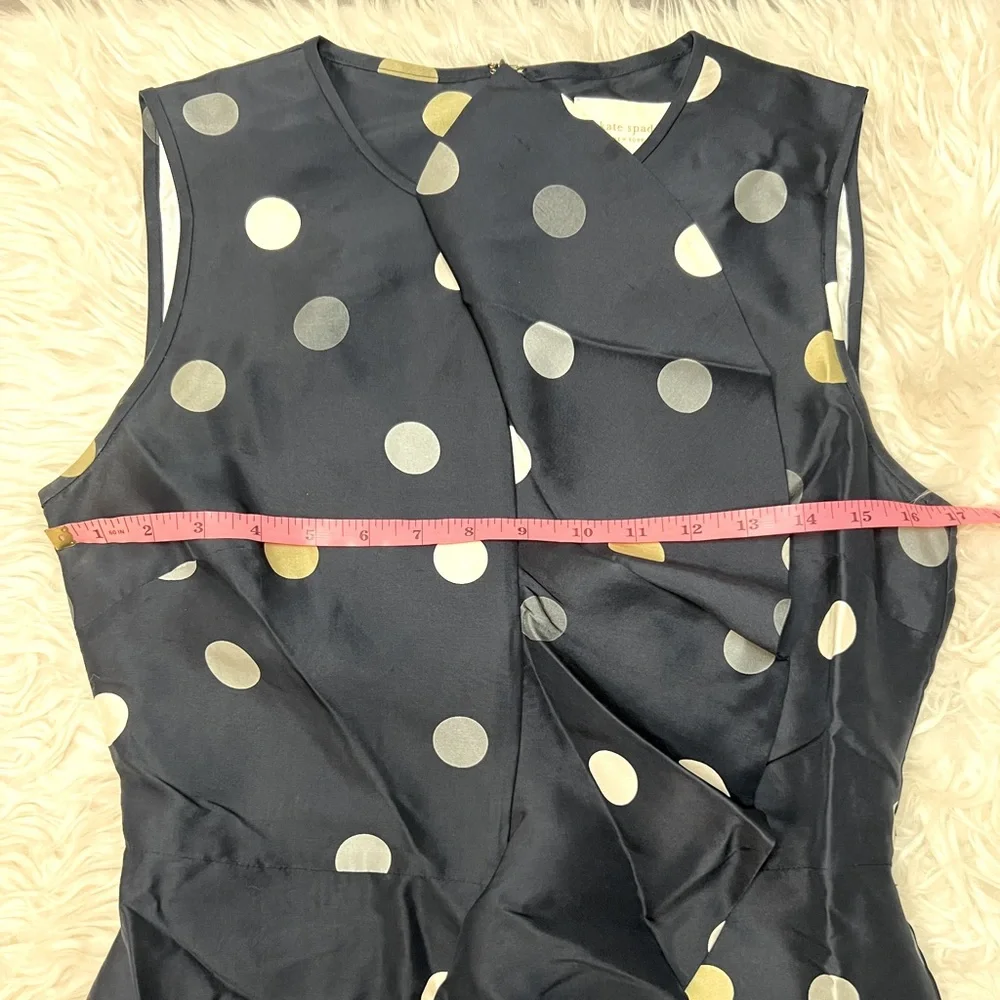 Kate Spade Bailey Women's Silk Sleeveless Dress Navy Blue Polka Dot Size 6‎